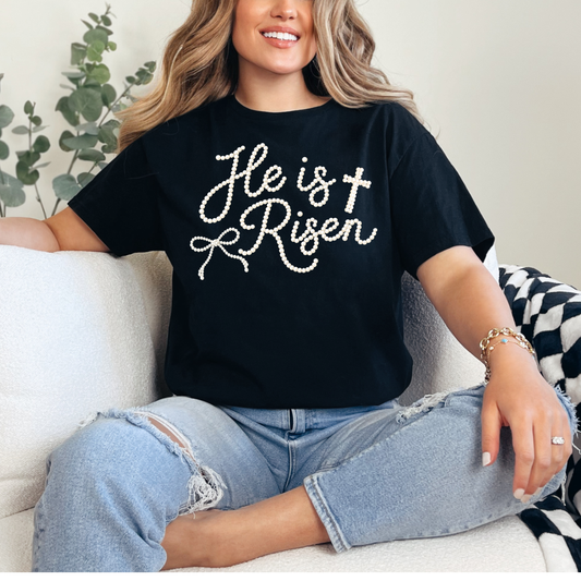 He is Risen Faux Pearls Graphic Tee