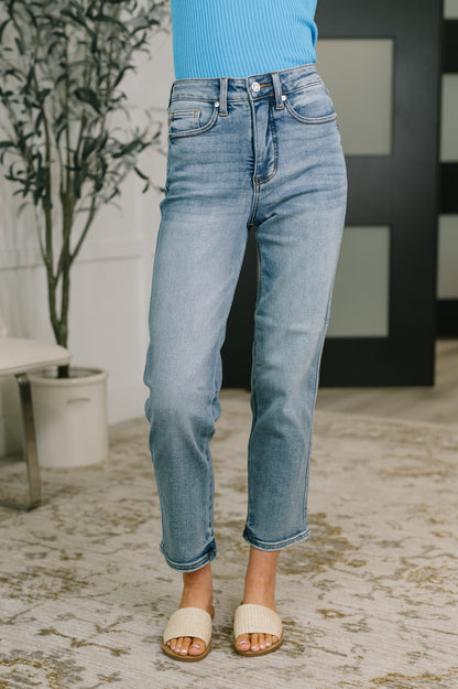 Carla High Waist Ankle Straight Jean in Break Through Blue