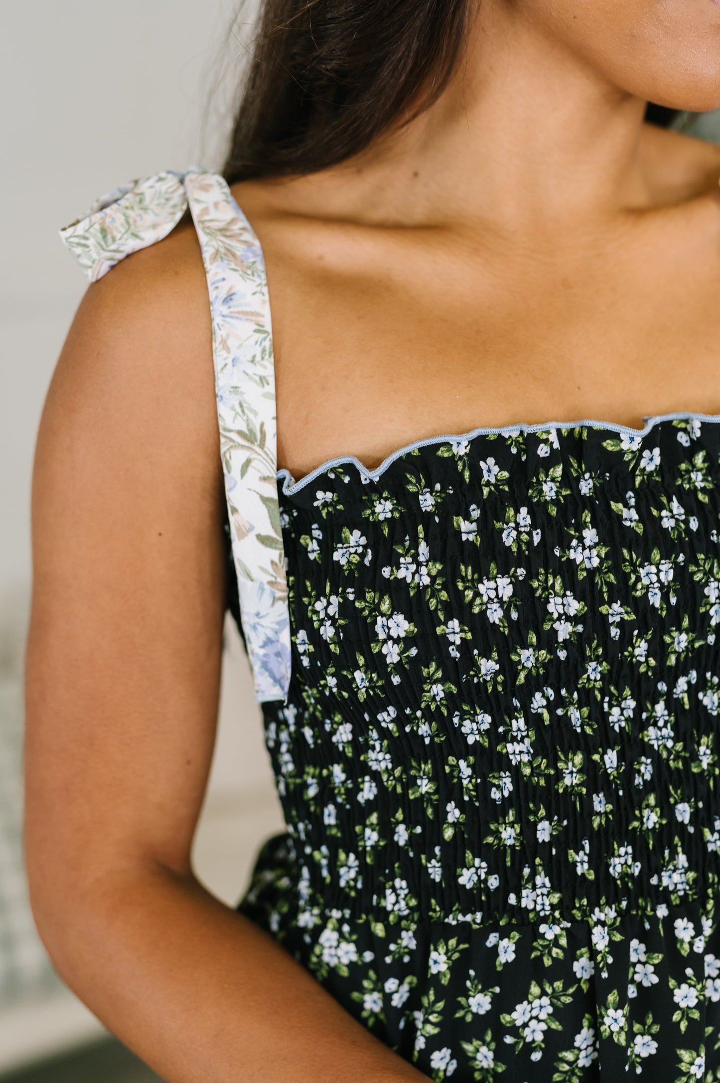 Elegant Edge Tiered Maxi Dress in Navy