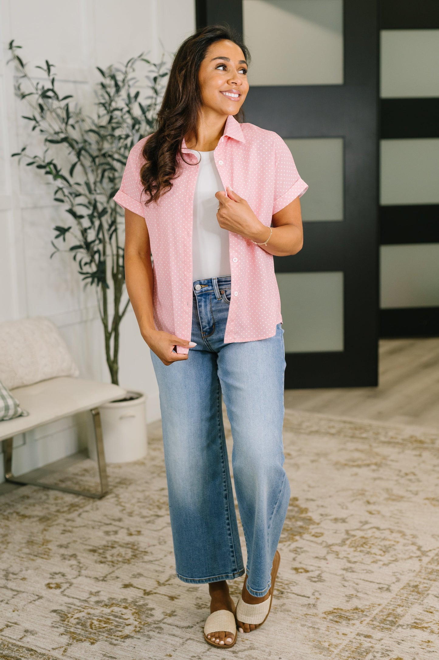 It's Just Business Collared Button Down Blouse