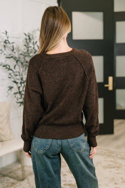 Just For Me Henley Brushed Pullover in Dark Brown