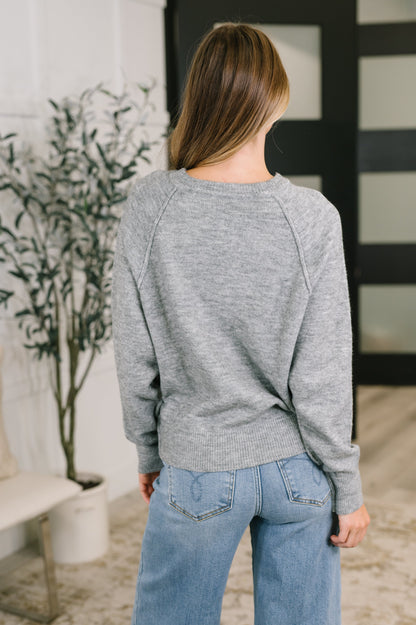 Just For Me Henley Brushed Pullover in Grey