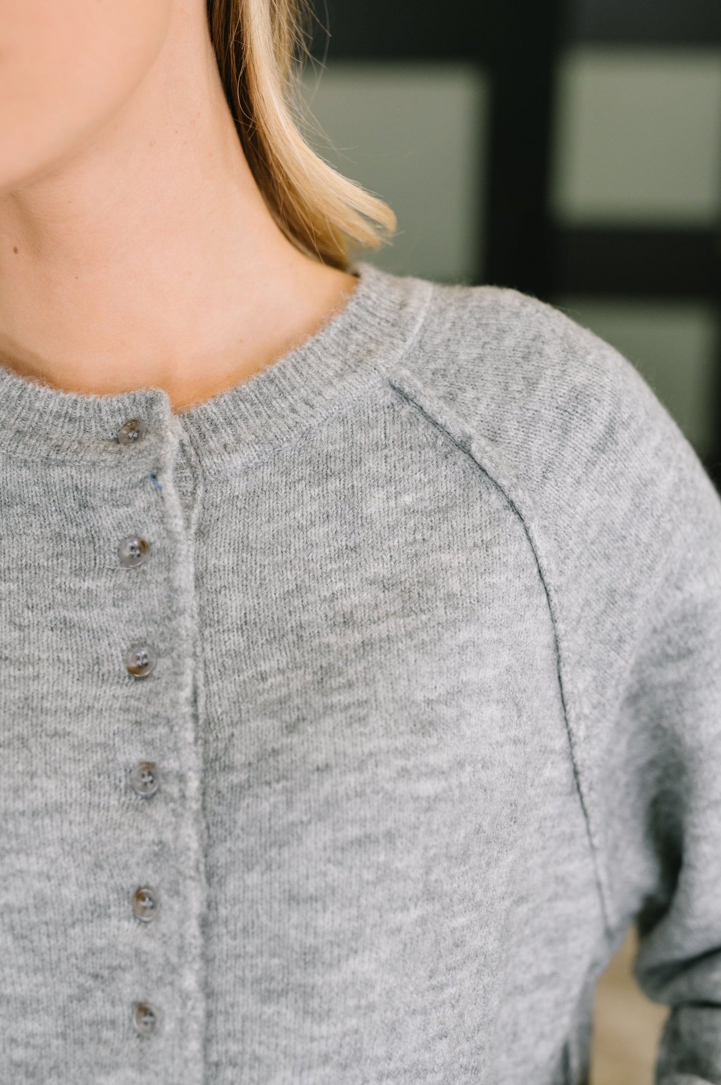 Just For Me Henley Brushed Pullover in Grey