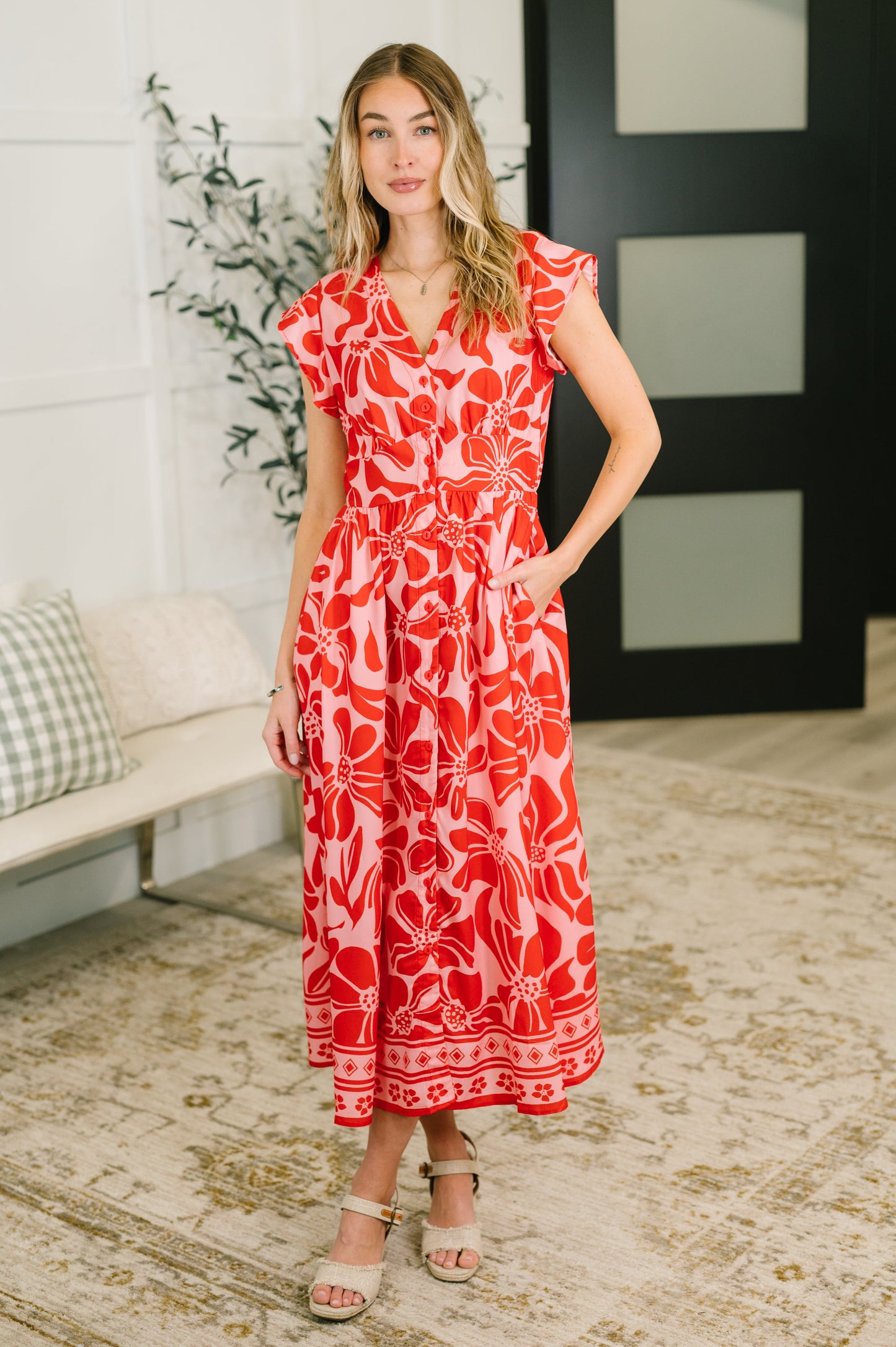 Just Yesterday Front Button Down Dress