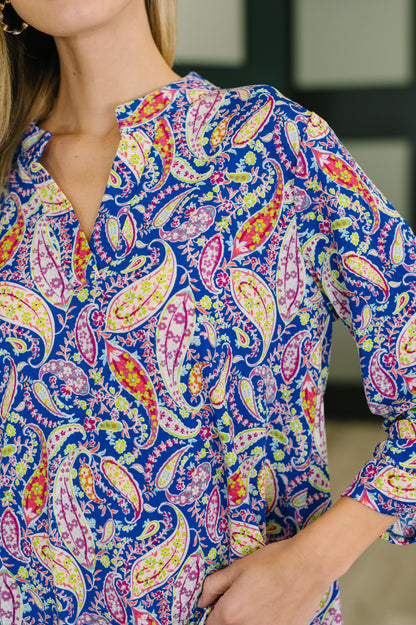 Lizzy Top in Royal Blue Paisley