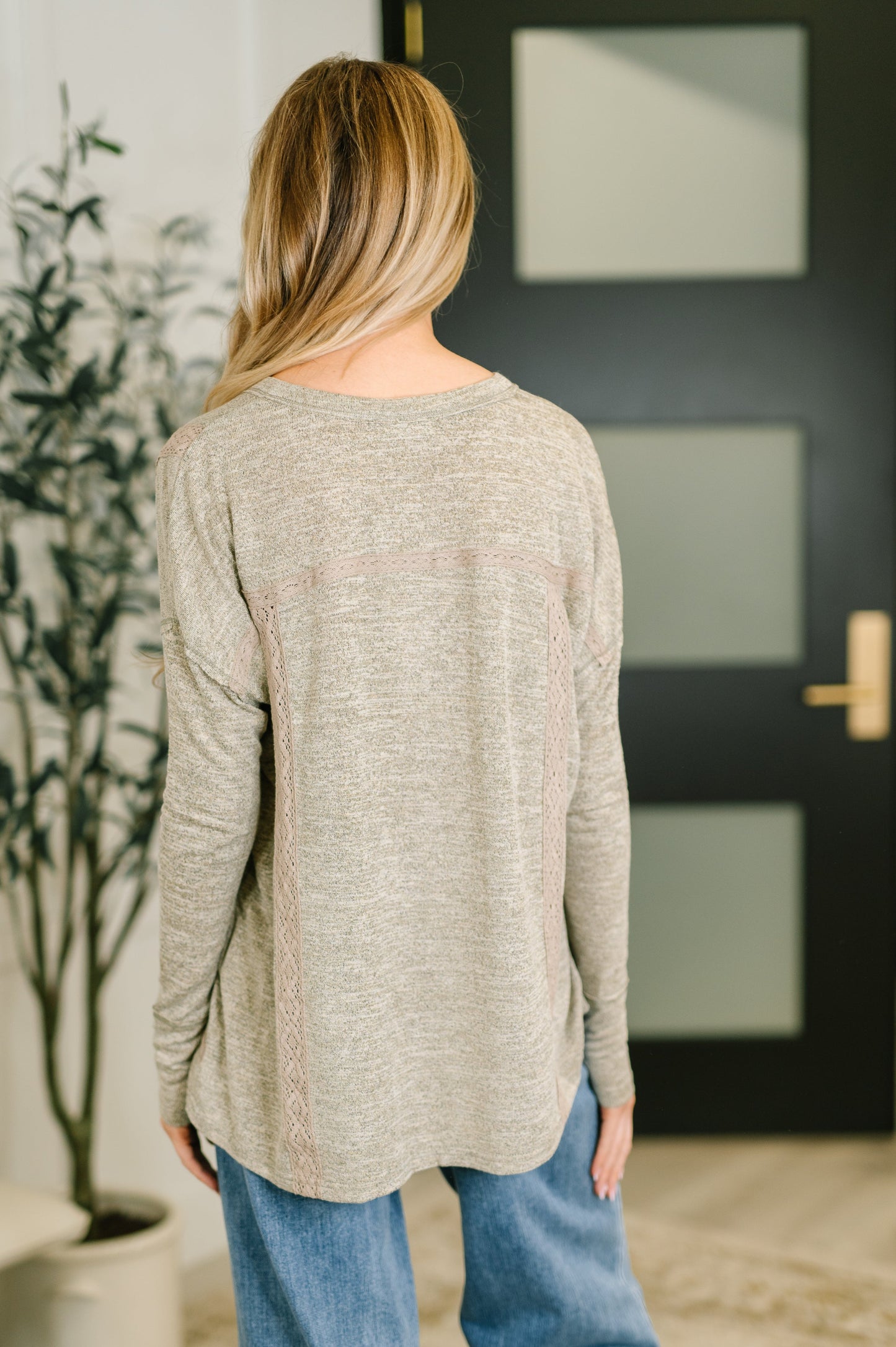 Never Been So Sure Lace Accent Henley Top in Taupe